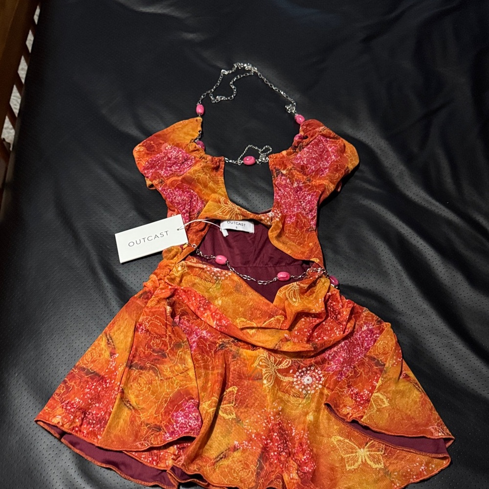 Outcast Orange and Pink Dress with Necklace